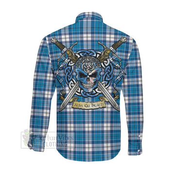 Roberton Tartan Long Sleeve Button Shirt with Family Crest Celtic Skull Style Men's Shirt - Tartan Vibes Clothing