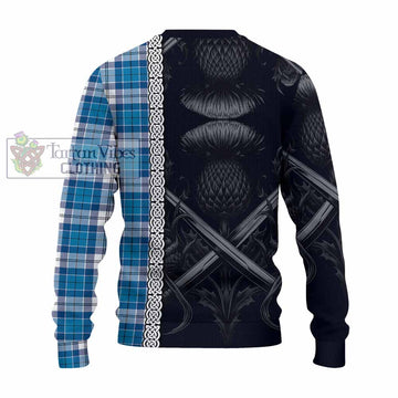 Roberton Tartan Knitted Sweater with Family Crest Cross Sword Thistle Celtic Vibes - Tartan Vibes Clothing