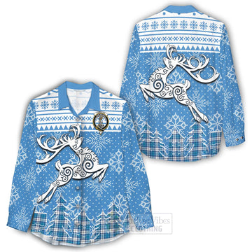Roberton Clan Christmas Women's Casual Shirt Celtic Reindeer Style - Tartan Vibes Clothing