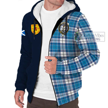 Roberton Tartan Sherpa Hoodie Alba with Scottish Lion Royal Arm Half Style - Tartan Vibes Clothing