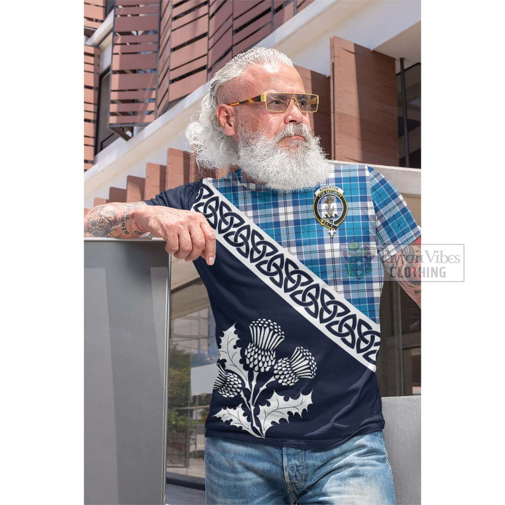 Roberton Tartan Cotton T-shirt Featuring Thistle and Scotland Map Men's Shirt - Tartan Vibes Clothing