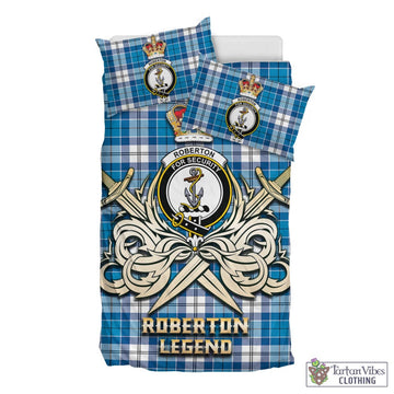 Tartan Vibes Clothing Roberton Tartan Bedding Set with Clan Crest and the Golden Sword of Courageous Legacy