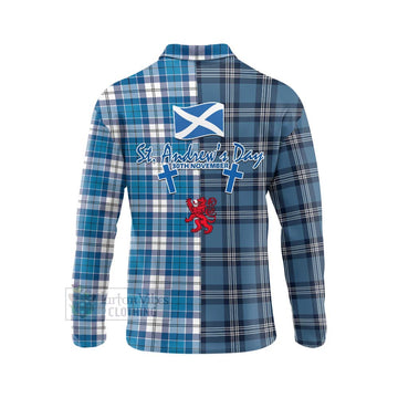 Roberton Tartan Long Sleeve Polo Shirt Happy St. Andrew's Day Half Tartan Style - Tartan Vibes Clothing