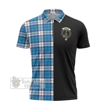 Roberton Tartan Zipper Polo Shirt with Family Crest and Half Of Me Style - Tartan Vibes Clothing