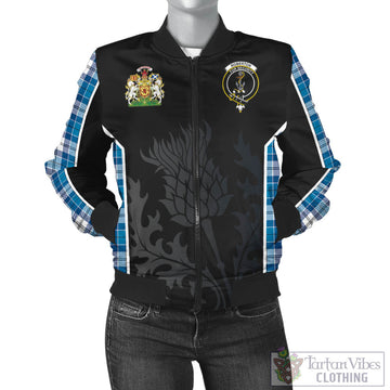 Tartan Vibes Clothing Roberton Tartan Bomber Jacket with Family Crest and Scottish Thistle Vibes Sport Style