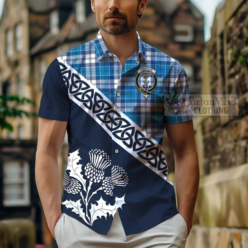Roberton Tartan Hawaiian Shirt Featuring Thistle and Scotland Map - Tartan Vibes Clothing