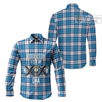 Roberton Tartan Long Sleeve Button Shirt with Family Crest DNA In Me Style Men's Shirt - Tartanvibesclothing Shop