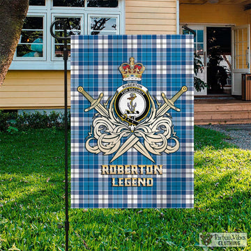Roberton Tartan Garden Flag with Clan Crest and the Golden Sword of Courageous Legacy