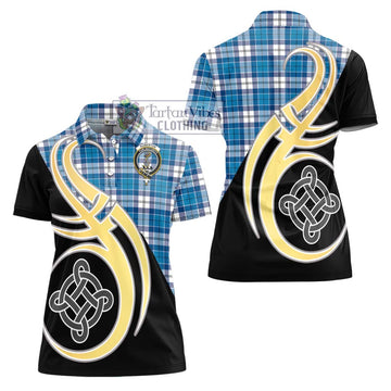 Roberton Tartan Women's Polo Shirt with Family Crest and Celtic Symbol Style - Tartan Vibes Clothing