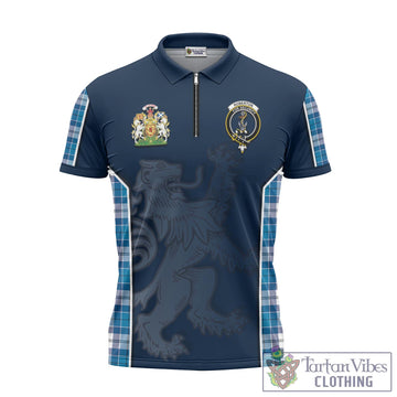 Roberton Tartan Zipper Polo Shirt with Family Crest and Lion Rampant Vibes Sport Style - Tartan Vibes Clothing