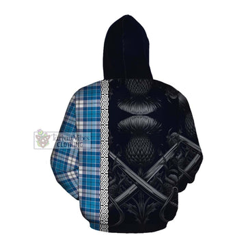 Roberton Tartan Cotton Hoodie with Family Crest Cross Sword Thistle Celtic Vibes Pullover Hoodie - Tartan Vibes Clothing