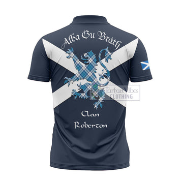 Roberton Tartan Lion Rampant Zipper Polo Shirt Proudly Display Your Heritage with Alba Gu Brath and Clan Name - Tartan Vibes Clothing