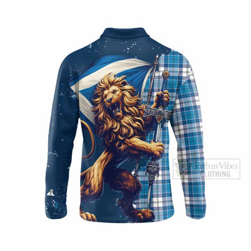 Roberton Tartan Family Crest Long Sleeve Polo Shirt with Scottish Majestic Lion - Tartan Vibes Clothing