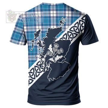 Roberton Tartan T-Shirt Featuring Thistle and Scotland Map - Tartanvibesclothing Store