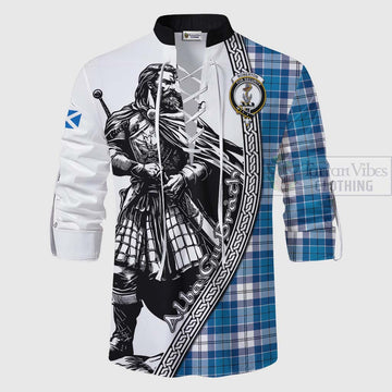 Roberton Tartan Clan Crest Ghillie Kilt Shirt with Highlander Warrior Celtic Style - Tartan Vibes Clothing