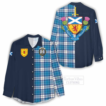 Roberton Tartan Women's Casual Shirt Alba with Scottish Lion Royal Arm Half Style - Tartan Vibes Clothing