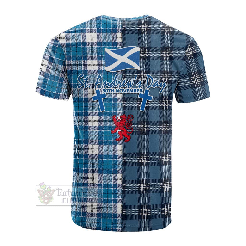 Roberton Tartan Cotton T-shirt Happy St. Andrew's Day Half Tartan Style - Tartan Vibes Clothing