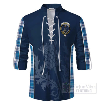Tartan Vibes Clothing Roberton Tartan Ghillie Kilt Shirt with Family Crest and Scottish Thistle Vibes Sport Style