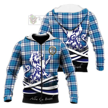 Roberton Tartan Knitted Hoodie with Alba Gu Brath Regal Lion Emblem Unisex Knitted Zip Hoodie - Tartan Vibes Clothing