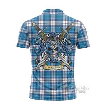 Roberton Tartan Zipper Polo Shirt with Family Crest Celtic Skull Style - Tartan Vibes Clothing