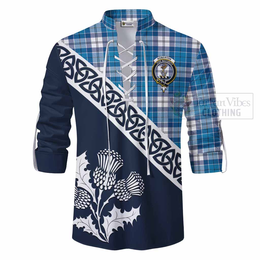 Roberton Tartan Ghillie Kilt Shirt Featuring Thistle and Scotland Map - Tartan Vibes Clothing