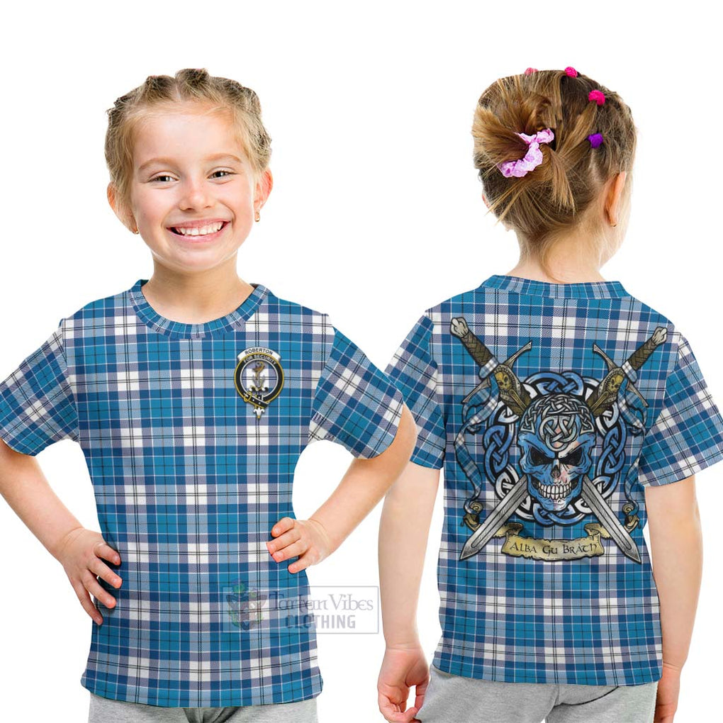 Roberton Tartan Kid T-Shirt with Family Crest Celtic Skull Style - Tartan Vibes Clothing