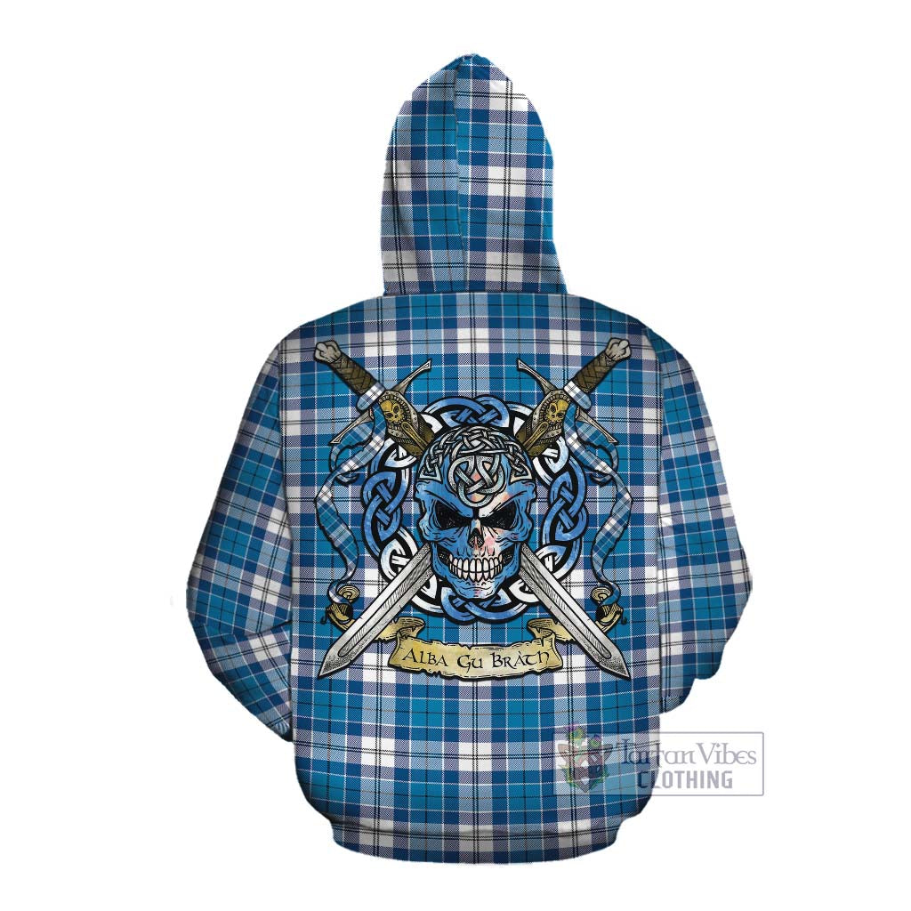 Roberton Tartan Cotton Hoodie with Family Crest Celtic Skull Style Pullover Hoodie - Tartan Vibes Clothing