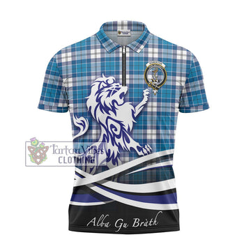 Roberton Tartan Zipper Polo Shirt with Alba Gu Brath Regal Lion Emblem - Tartan Vibes Clothing