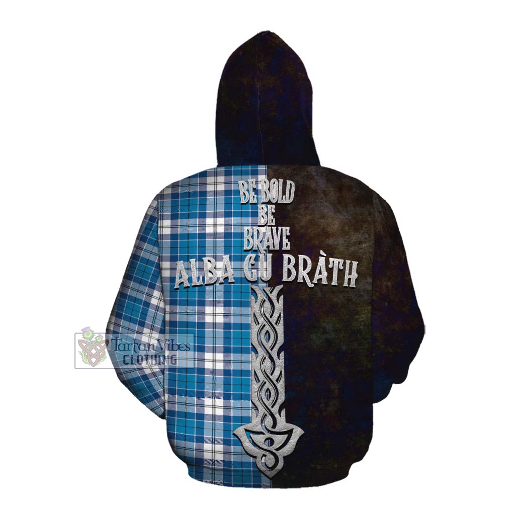 Tartan Vibes Clothing Roberton Tartan Family Crest Cotton Hoodie Alba Gu Brath Be Brave Lion Ancient Style