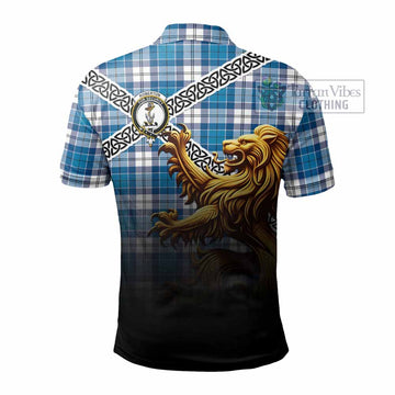 Roberton Crest Tartan Polo Shirt with Golden Lion Emblem Celtic Style - Tartan Vibes Clothing