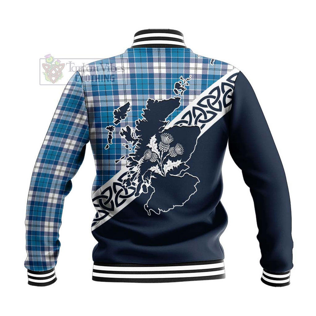 Roberton Tartan Baseball Jacket Featuring Thistle and Scotland Map - Tartan Vibes Clothing