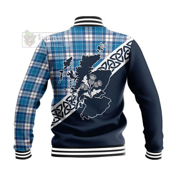 Roberton Tartan Baseball Jacket Featuring Thistle and Scotland Map - Tartan Vibes Clothing