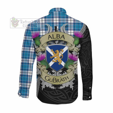 Roberton Tartan Family Crest Long Sleeve Button Shirt Lion Rampant Royal Thistle Shield Celtic Inspired Men's Shirt - Tartan Vibes Clothing