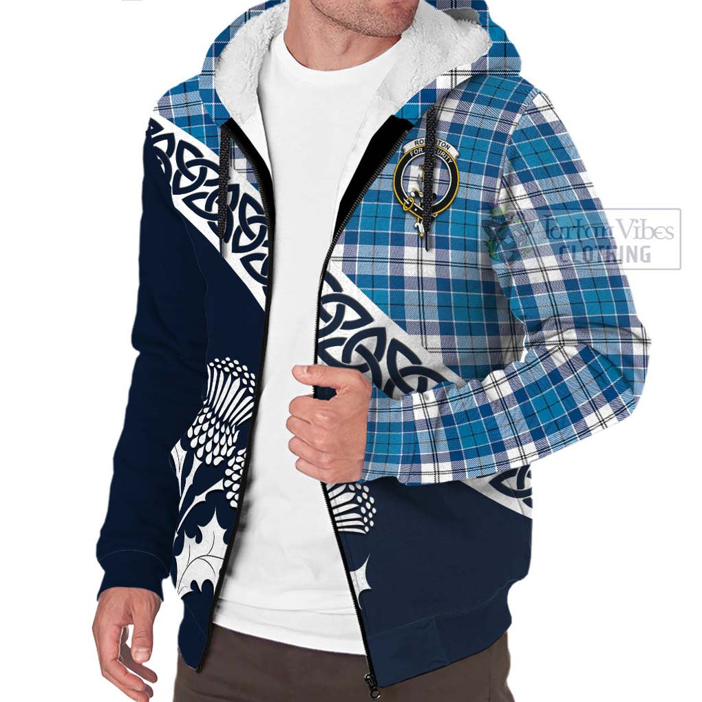 Roberton Tartan Sherpa Hoodie Featuring Thistle and Scotland Map - Tartan Vibes Clothing