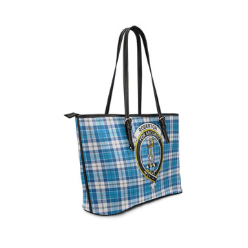 Roberton Tartan Leather Tote Bag with Family Crest
