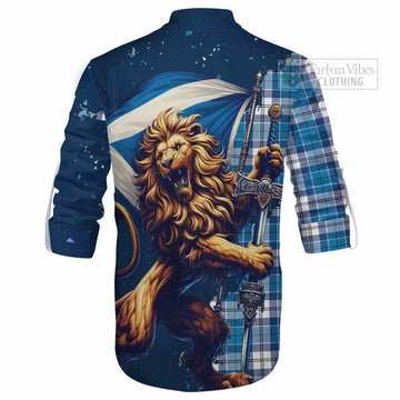 Roberton Tartan Family Crest Ghillie Kilt Shirt with Scottish Majestic Lion - Tartan Vibes Clothing