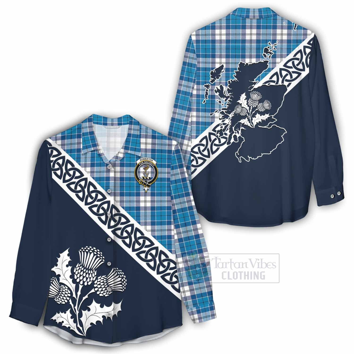 Roberton Tartan Women's Casual Shirt Featuring Thistle and Scotland Map - Tartan Vibes Clothing
