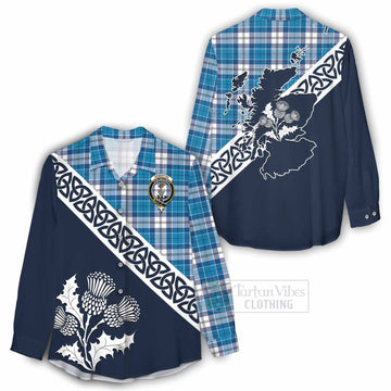 Roberton Tartan Women's Casual Shirt Featuring Thistle and Scotland Map - Tartan Vibes Clothing