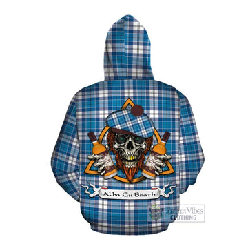 Roberton Tartan Cotton Hoodie with Family Crest and Bearded Skull Holding Bottles of Whiskey Pullover Hoodie - Tartan Vibes Clothing