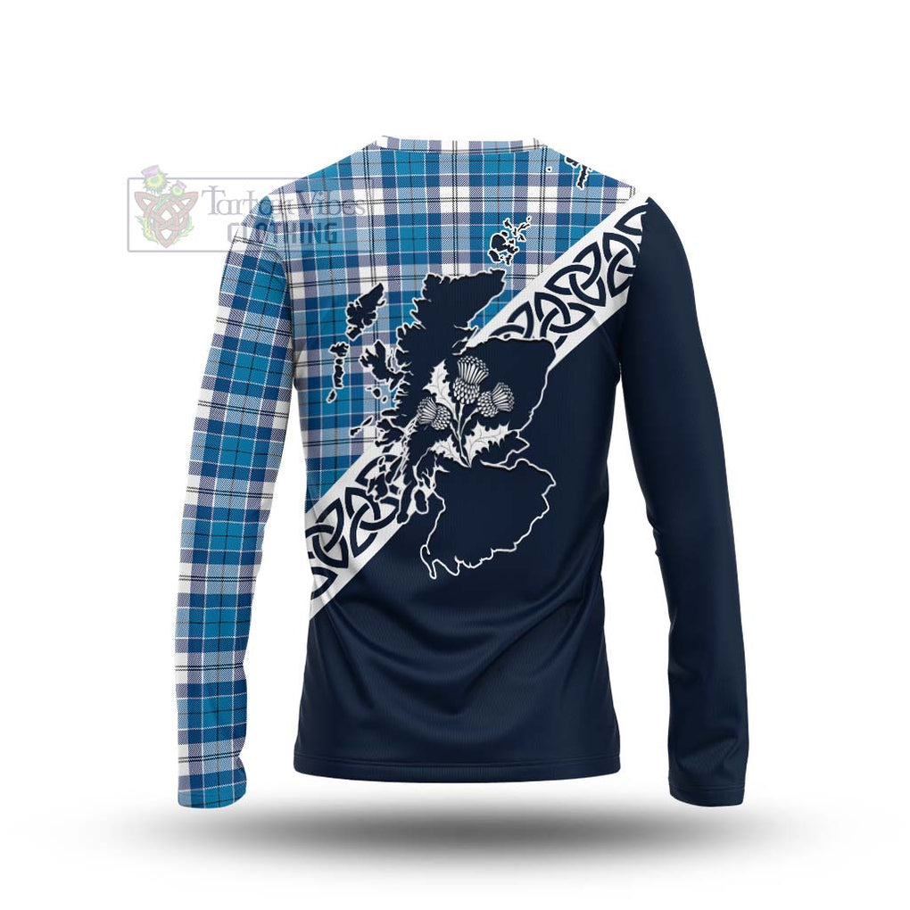 Roberton Tartan Long Sleeve T-Shirt Featuring Thistle and Scotland Map - Tartan Vibes Clothing