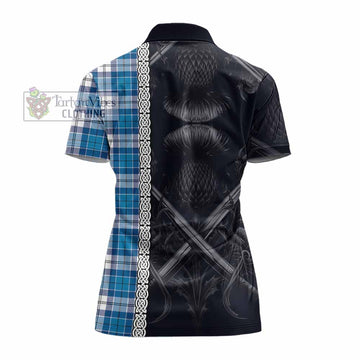 Roberton Tartan Women's Polo Shirt with Family Crest Cross Sword Thistle Celtic Vibes - Tartan Vibes Clothing