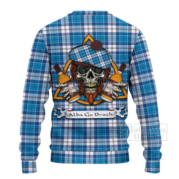 Roberton Tartan Ugly Sweater with Family Crest and Bearded Skull Holding Bottles of Whiskey - Tartan Vibes Clothing