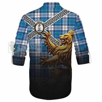 Roberton Crest Tartan Ghillie Kilt Shirt with Golden Lion Emblem Celtic Style - Tartan Vibes Clothing