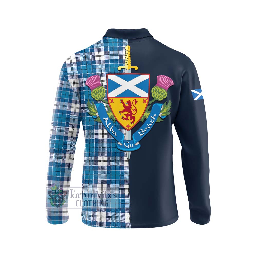 Roberton Tartan Long Sleeve Polo Shirt Alba with Scottish Lion Royal Arm Half Style - Tartan Vibes Clothing