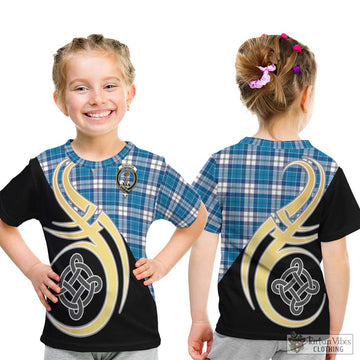 Roberton Tartan Kid T-Shirt with Family Crest and Celtic Symbol Style - Tartan Vibes Clothing