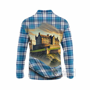 Roberton Tartan Family Crest Long Sleeve Polo Shirt with Scottish Ancient Castle Style - Tartan Vibes Clothing