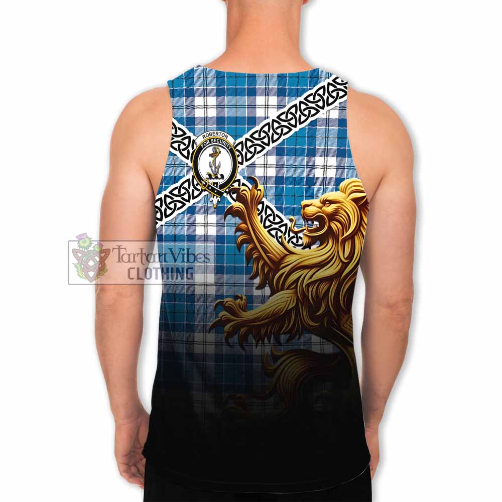 Roberton Crest Tartan Men's Tank Top with Golden Lion Emblem Celtic Style - Tartan Vibes Clothing