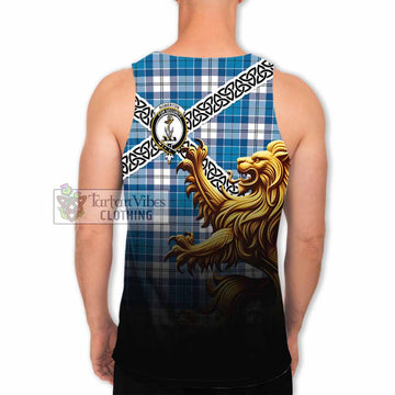 Roberton Crest Tartan Men's Tank Top with Golden Lion Emblem Celtic Style - Tartan Vibes Clothing