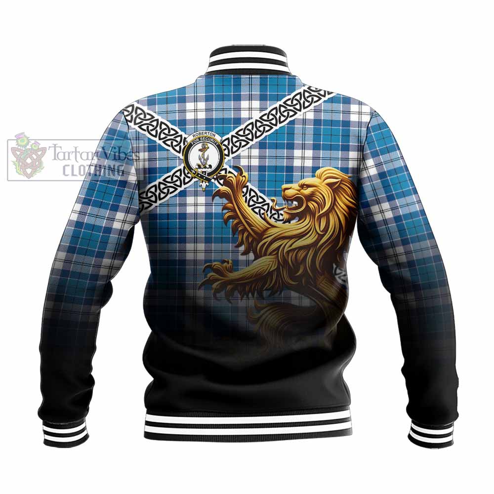 Roberton Crest Tartan Baseball Jacket with Golden Lion Emblem Celtic Style - Tartan Vibes Clothing