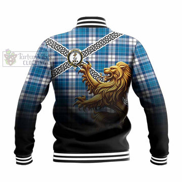 Tartan Vibes Clothing Roberton Crest Tartan Baseball Jacket with Golden Lion Emblem Celtic Style